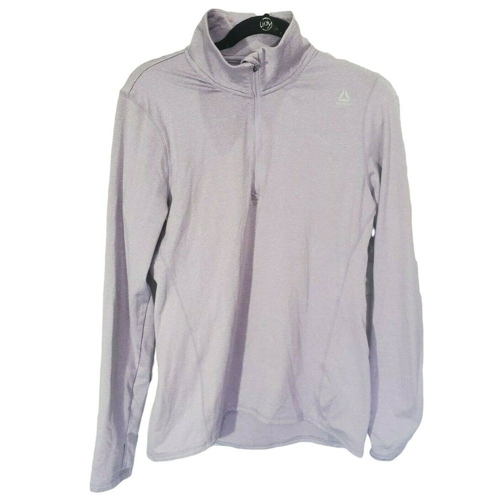Reebok Pullover L Womens Purple Long Sleeve Thumbholes Collared 1/4 Zip Sweater